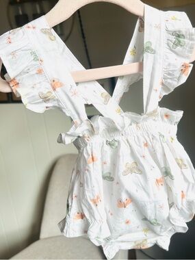 Dona Carmen Baby Girl Romper 12M Floral Butterfly Spain Cute Summer Outfit